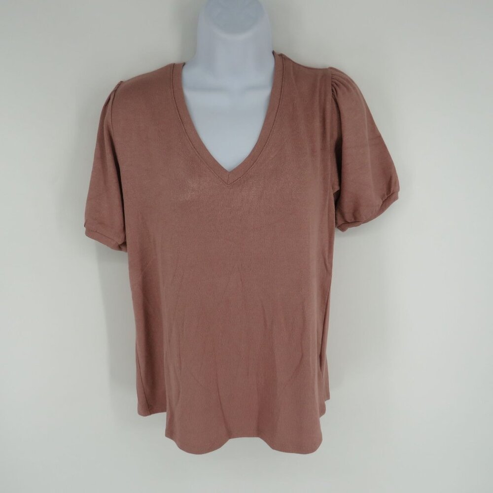 Mod Ref Women's Mauve V-Neck Puff Sleeve Top S NWT